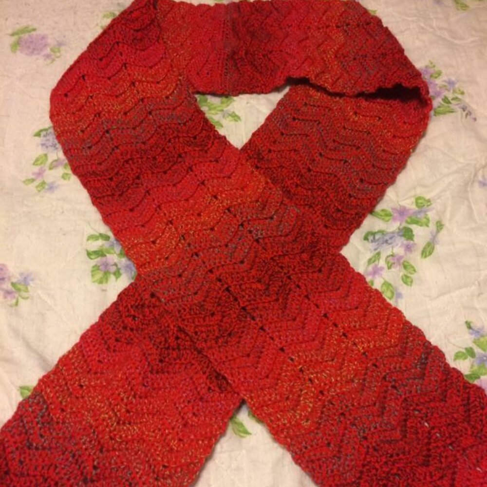 🐻Handmade Red and Multi-Colored Scarf 7.5"X88"
